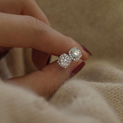 srrmhyns方形锆石耳钉女