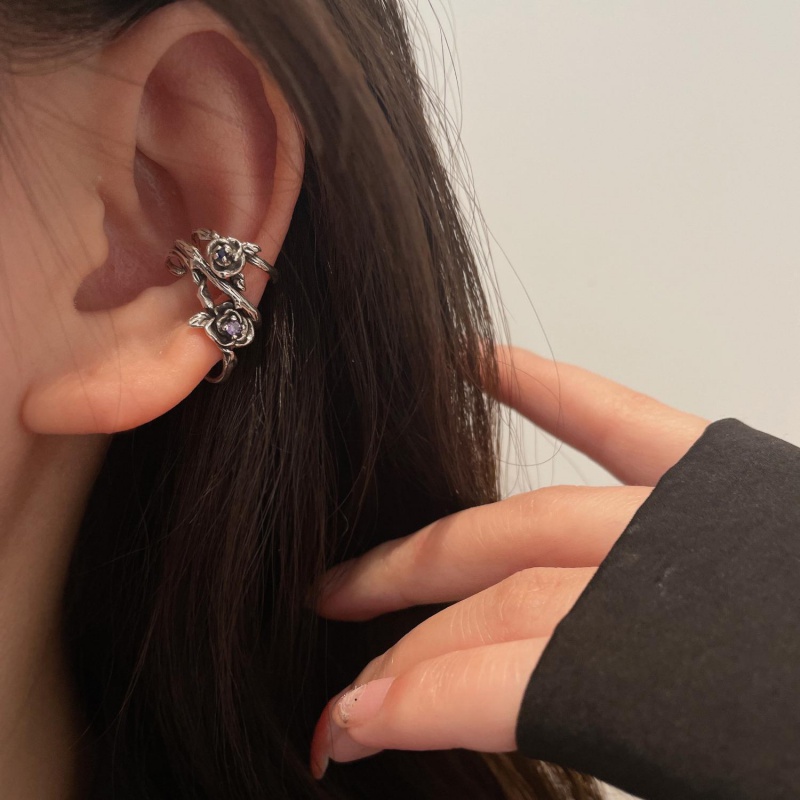 srrmhyn紫锆荆棘玫瑰花耳夹女ins无耳洞高级感小众设计复古款耳骨