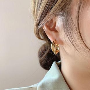 百 srrmhyn韩国代购 双圈耳圈简约金属小众银耳环女气质耳坠个性