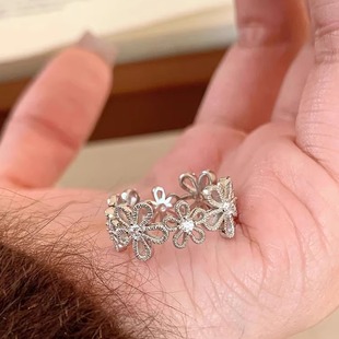 蕾丝花环戒指镂空花朵开口女食指环ins风简约小众轻奢百搭