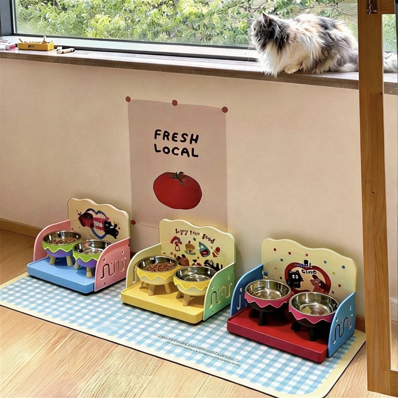 猫碗宠物餐桌猫食盆增高架猫咪饭碗大口径狗碗狗盆喝水碗保护颈椎
