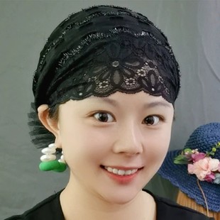 帽子女遮白发包头帽蕾丝花朵头巾帽2023新款洋气夏季薄款网红帽子