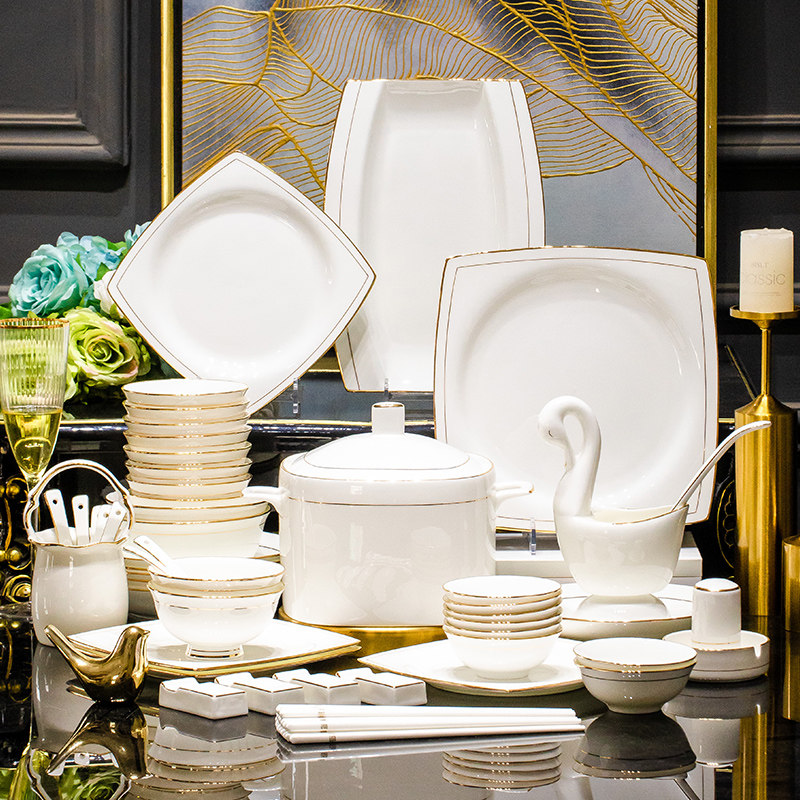 碗碟套装家用2026新款高颜值饭碗盘筷餐具景德镇轻奢骨瓷陶瓷乔迁