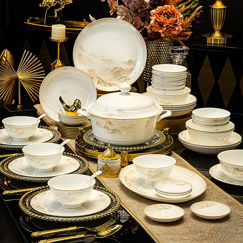 碗家用2026新款高颜值餐具套装景德镇陶瓷轻奢骨瓷碗盘碟子筷乔迁