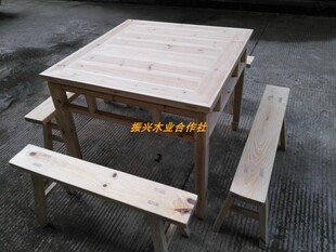 杉木八仙桌子饭店面馆仿古经济原木实木大桌椅板凳四方堂屋老高桌