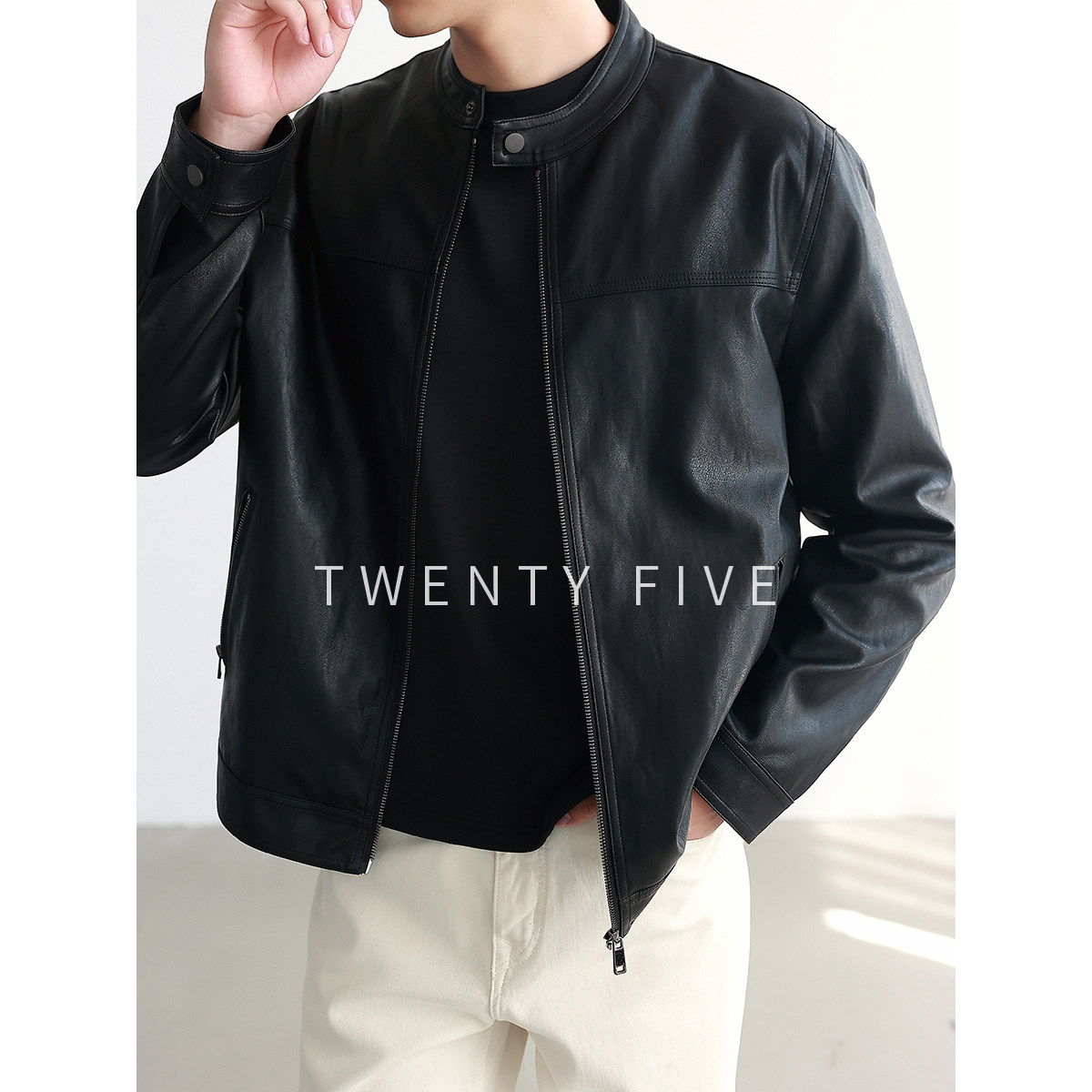 TWENTY FIVE｜美式硬汉复古立领皮衣男正肩轻奢极简潮流机车外套