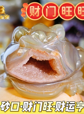 灵蟾晶舍｜财门旺旺｜天然玛瑙水晶红嘴金蟾摆件招财聚财发财装饰