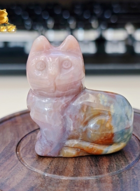 灵蟾晶舍｜天然水草玛瑙招财猫摆件高品质招财开业乔迁商务礼品6