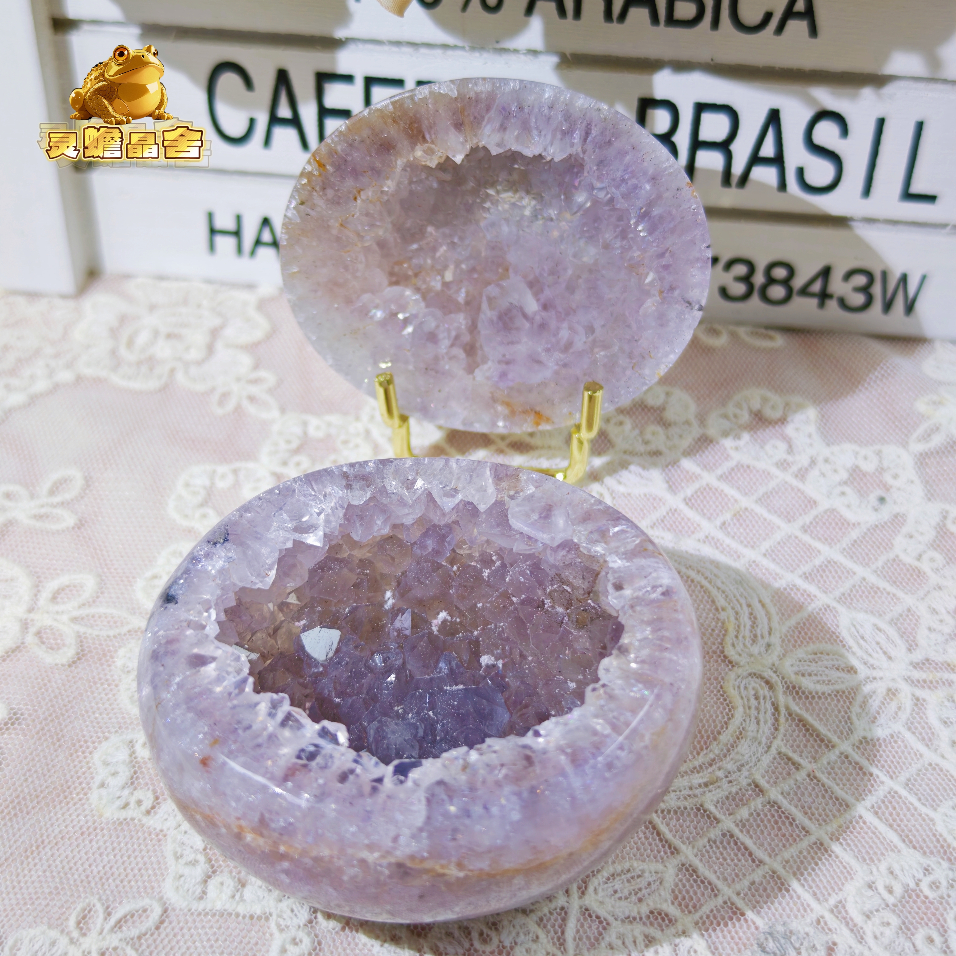 灵蟾晶舍天然高端时尚轻奢爆晶冰紫水晶玛瑙聚宝盆摆件设计独特