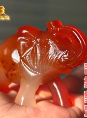 灵蟾晶舍｜吉象聚宝｜天然玛瑙红玉髓大象摆件招财聚财81