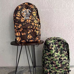 现货 BAPE BABY经典蓝绿迷彩小猴子 动物园 双肩包休闲卡通