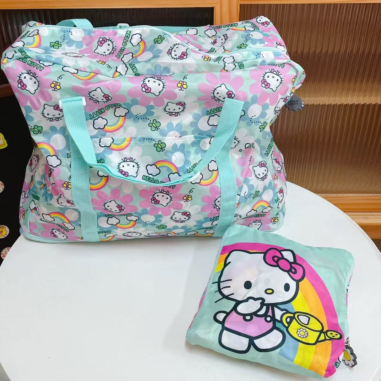 日系新款kitty卡通可爱轻便折叠尼龙旅行收纳包大容量出差行李袋
