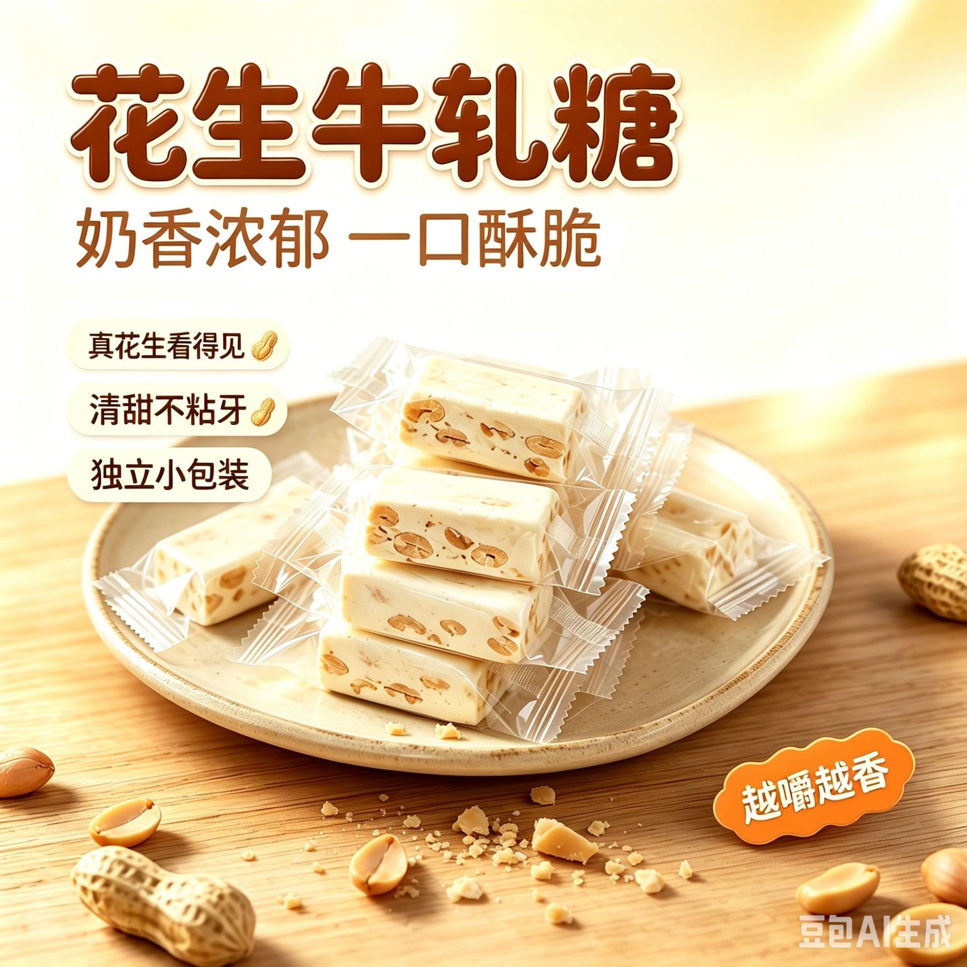 花生牛轧糖绵软零蔗糖糖果原味过年置办怀旧正宗网红休闲零食批发