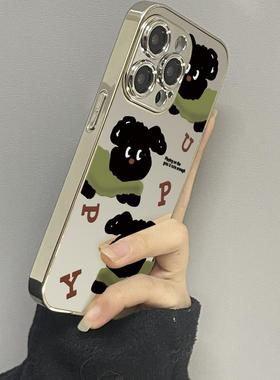 绿色狗狗适用苹果16promax手机壳iPhone15pro新款14防摔13镜面12男11xsmax女款iphonexr情侣3se2套x78plus