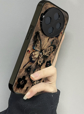 黑色蝴蝶适用vivoy200i手机壳y300pro新款y78+皮质y100防摔vivoy53s77e男y76s女款vivoy73s70s情侣y52st1x