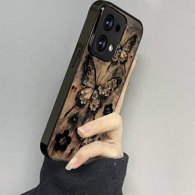 黑色蝴蝶适用opporeno13手机壳reno12新款11oppofindx8x6x7ultra6防摔5k10pro+9男8女款7情侣3k12x套oppok9s