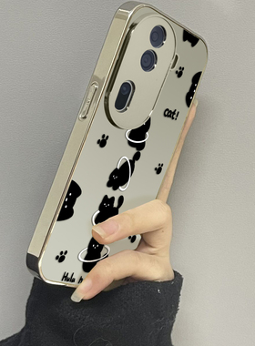 呼啦圈猫适用opporeno13手机壳12新款11镜面10pro+9男8女款oppoa97a93a72a58a57a56a2pro3情侣oppofindx8x7套