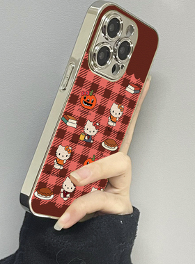 红色kt猫适用苹果16promax手机壳iPhone15pro新款14防摔13皮质12男11xsmax女款iphonexr情侣3se2套x78plus