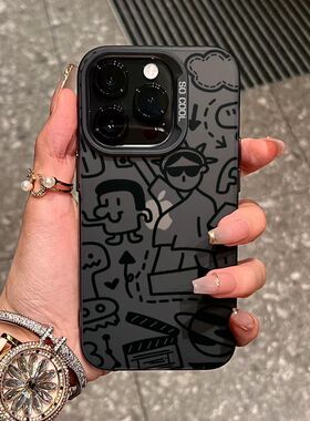 线条涂鸦适用opporeno11手机壳10pro+新款9磨砂8防摔7男5k女款5g情侣oppofindx6x7至尊版k11k10x套oppoa53a2m