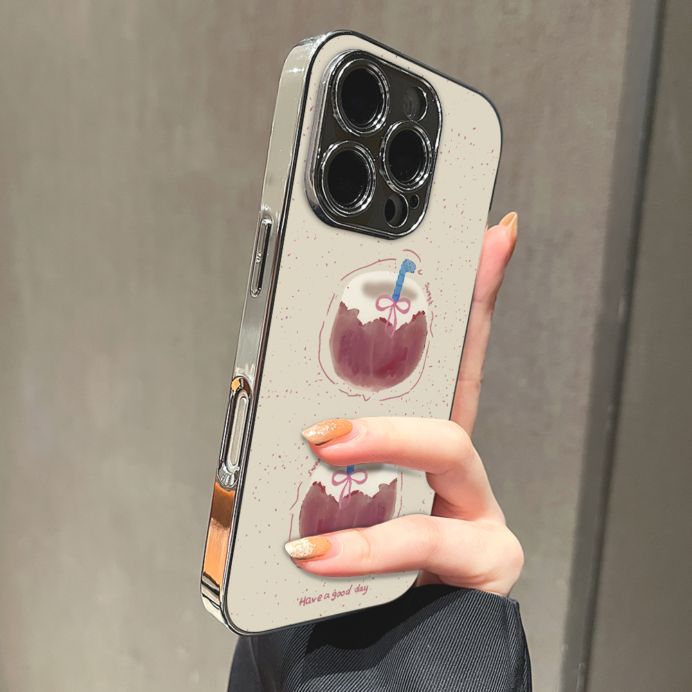 涂鸦椰子适用苹果16promax手机壳iPhone17pro新款15防摔14皮质13男12xsmax女款11iphonexr情侣3se2套x78plus