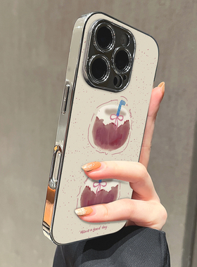 涂鸦椰子适用苹果16promax手机壳iPhone17pro新款15防摔14皮质13男12xsmax女款11iphonexr情侣3se2套x78plus