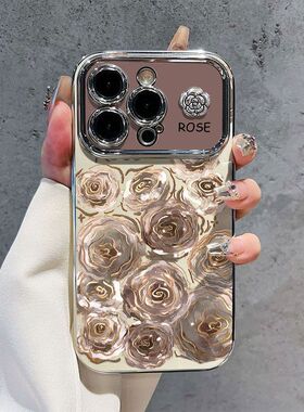 金纹玫瑰适用苹果15promax手机壳iPhone14pro新款13防摔12创意xsmax男xr女11情侣iPhonexr全包7p8p手机套se2