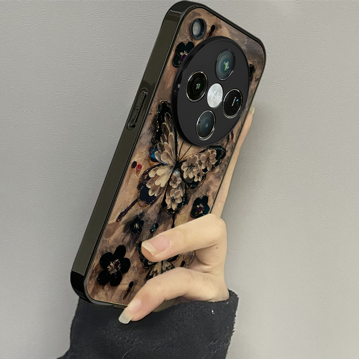 黑色蝴蝶适用oppofindx8手机壳findx7ultra至尊版新款x6pro防摔x5男x3lite青春版女款findx8s+情侣oppo保护套