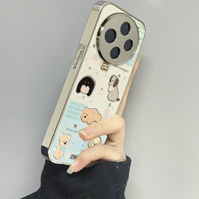格纹小狗适用vivoy200i手机壳y300pro新款y78+镜面y100防摔vivoy53s77e男y76s女款vivoy73s70s情侣y52st1x