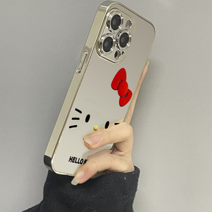 简约kt猫适用苹果16promax手机壳iPhone15pro新款14防摔13镜面12男11xsmax女款iphonexr情侣3se2套x78plus