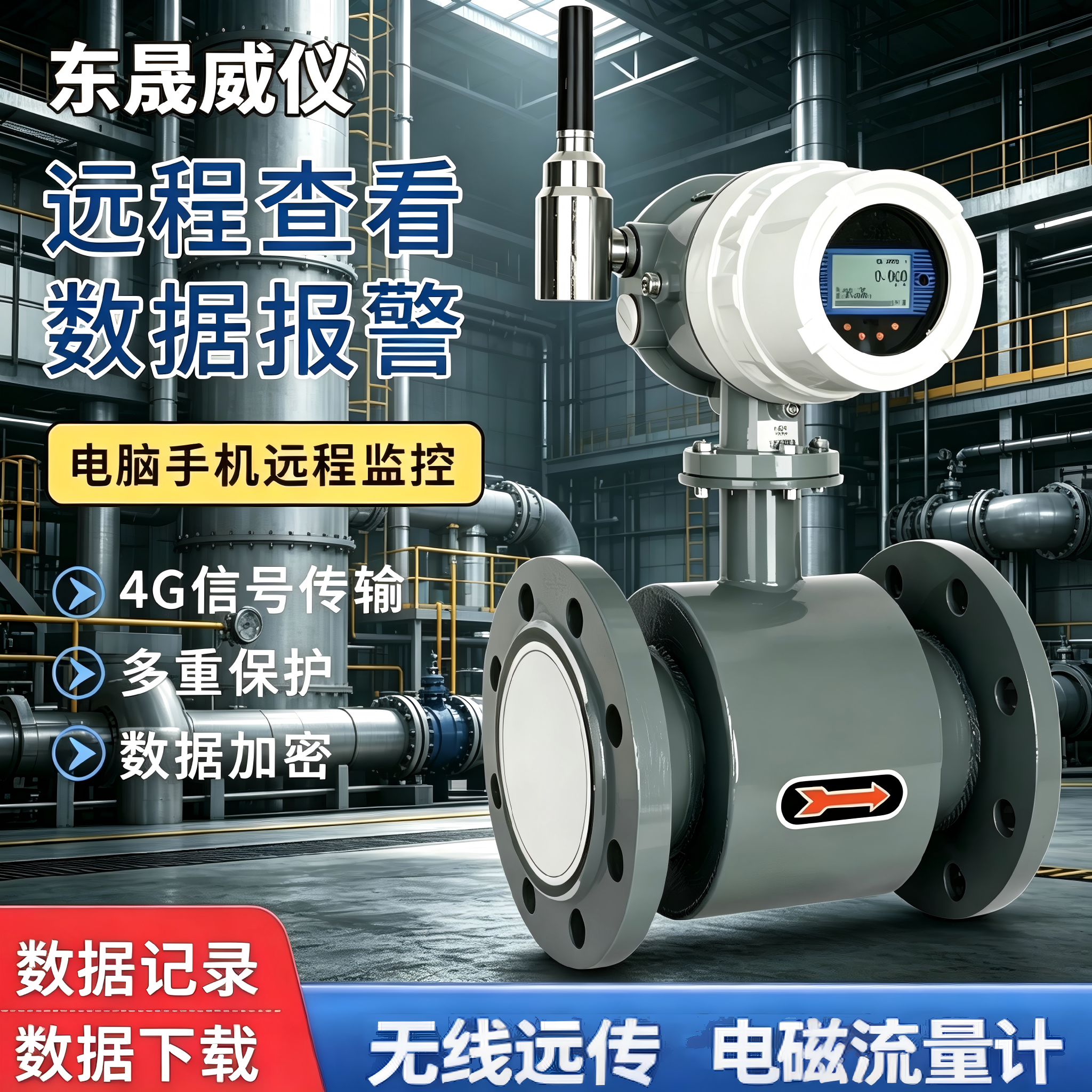 智能无线远传电磁流量计4G无线GPRS通讯物联网云平台水流量监控