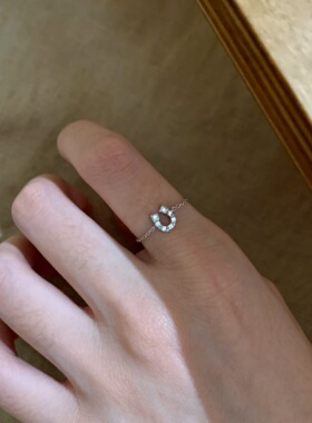 小清新镶钻马蹄戒指女食指戒指环