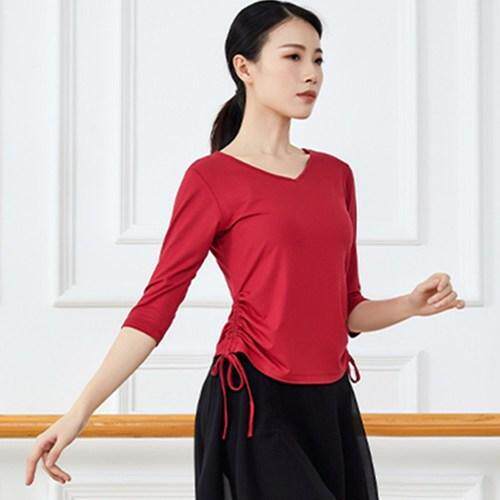V领舞蹈练功服上衣女成人形体修身黑色短袖拉丁古典舞夏天套服装
