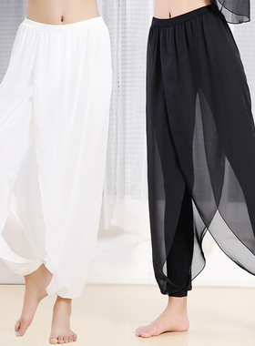 飘逸春夏新款瑜伽服舞韵瑜珈服白色黑色雪纺舞蹈衣健身服女纱裤