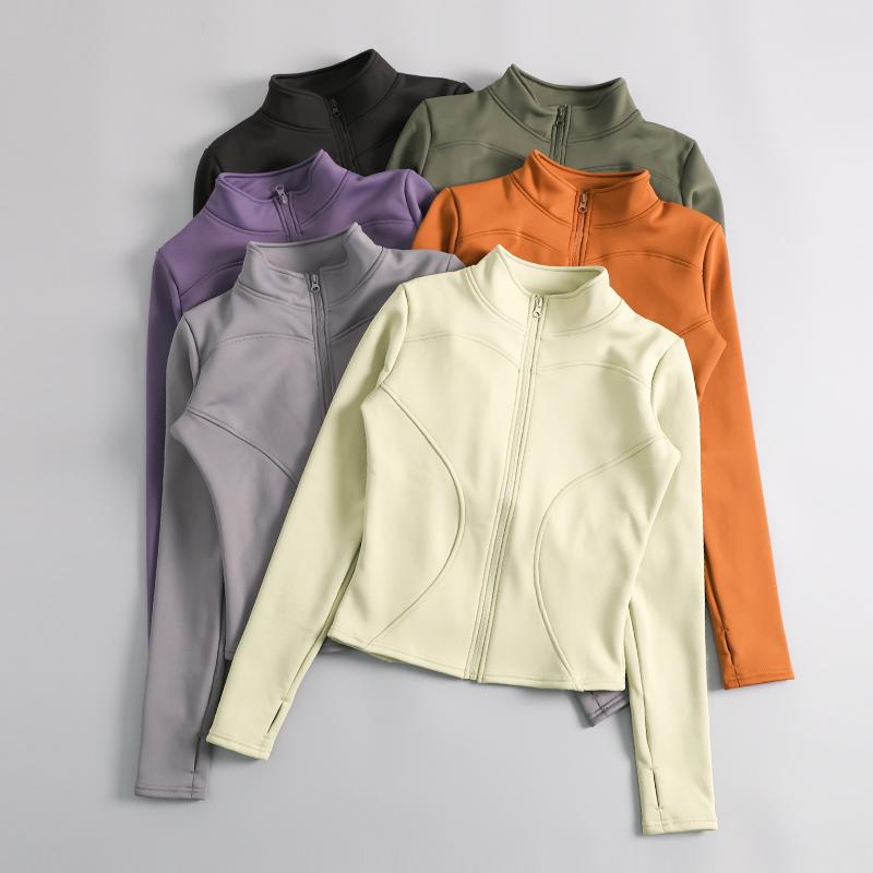 马孔多lu加绒加厚瑜伽服女秋冬修身立领运动外套长袖防风保暖夹克