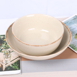日式宅寂风米白黄窑变碗盘套装家用吃饭碗汤面碗菜盘复古高级感