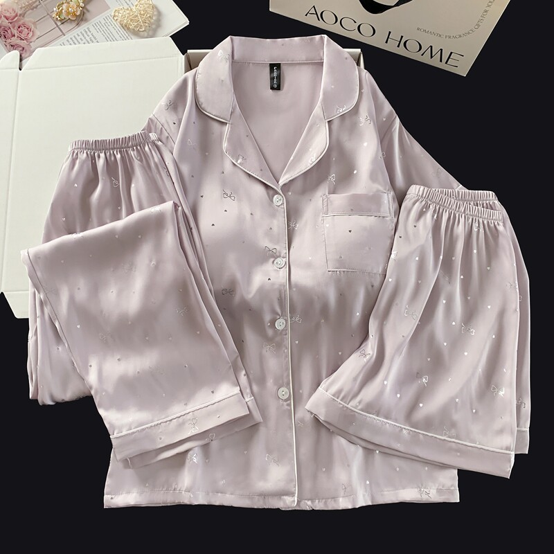 带胸垫睡衣女夏季薄款短袖明星同款可外穿甜美休闲家居服三件套装