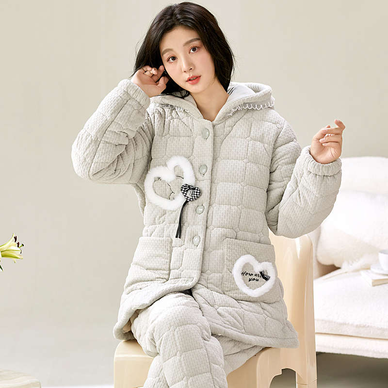 妙泊姿睡衣女加厚珊瑚绒夹棉套装