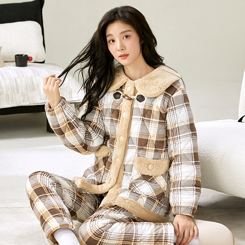 妙泊姿加厚睡衣女珊瑚绒夹棉套装