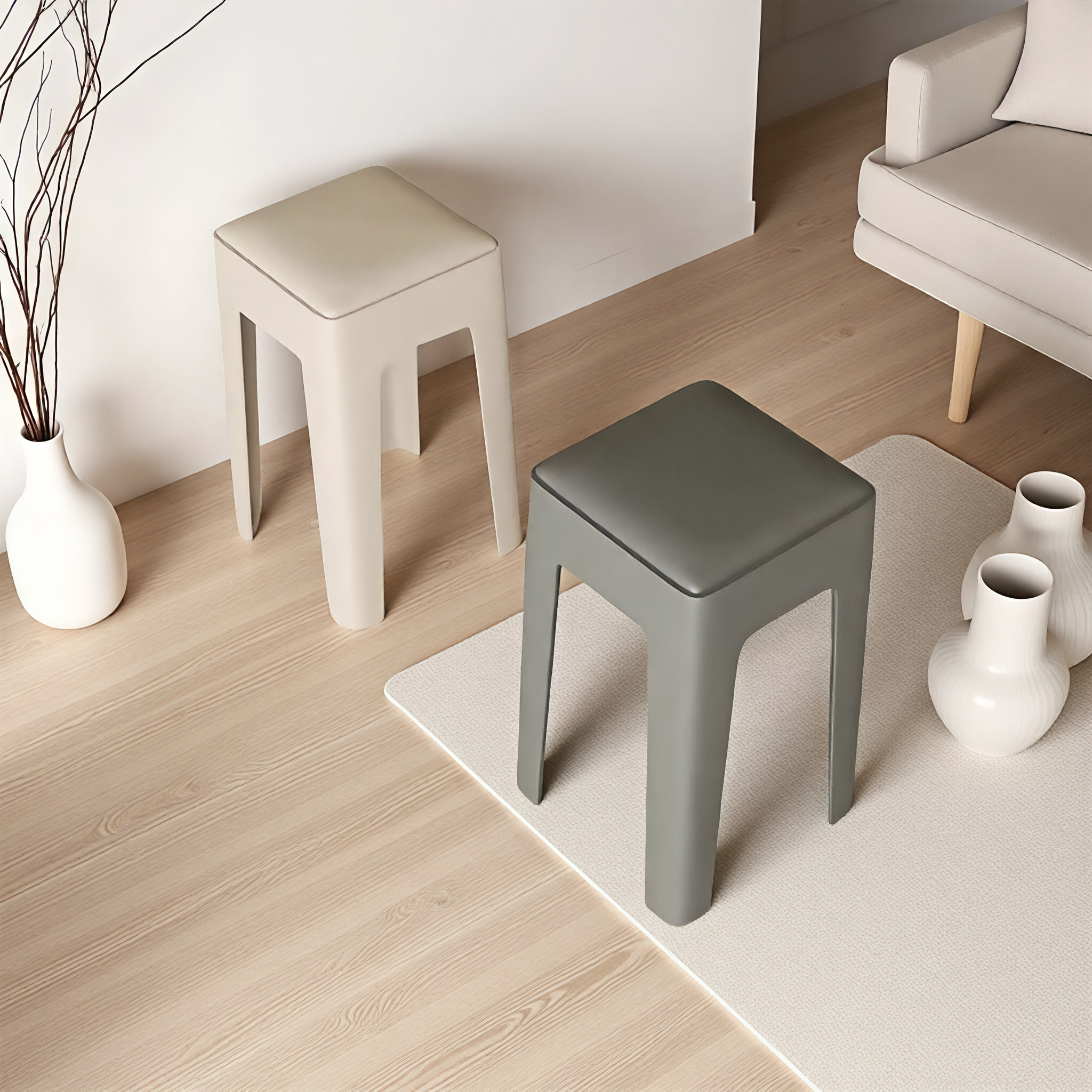 塑料软包凳子特厚家用加厚现代简约可叠放久坐舒服板凳高方凳椅子