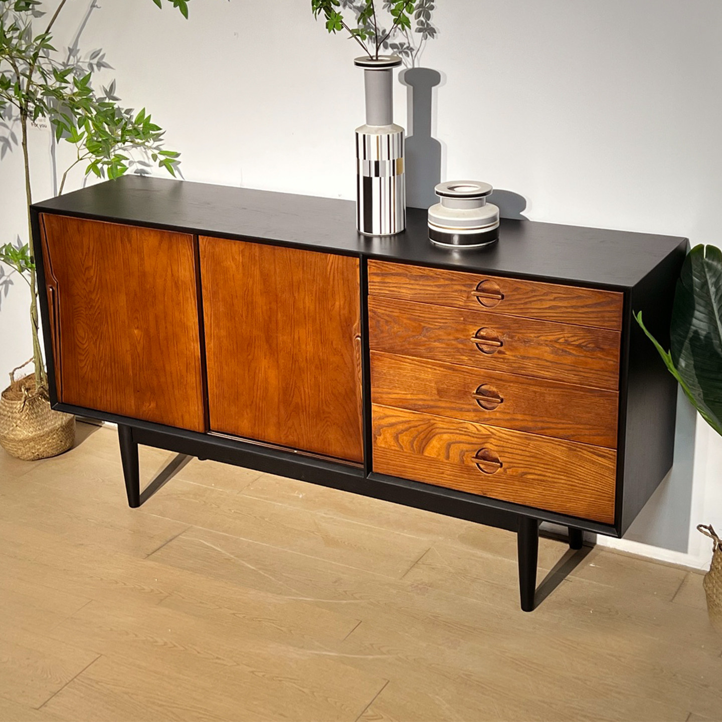 优尚雅轩中古风实木餐边柜家用储物柜法式复古收纳柜一靠墙玄关柜