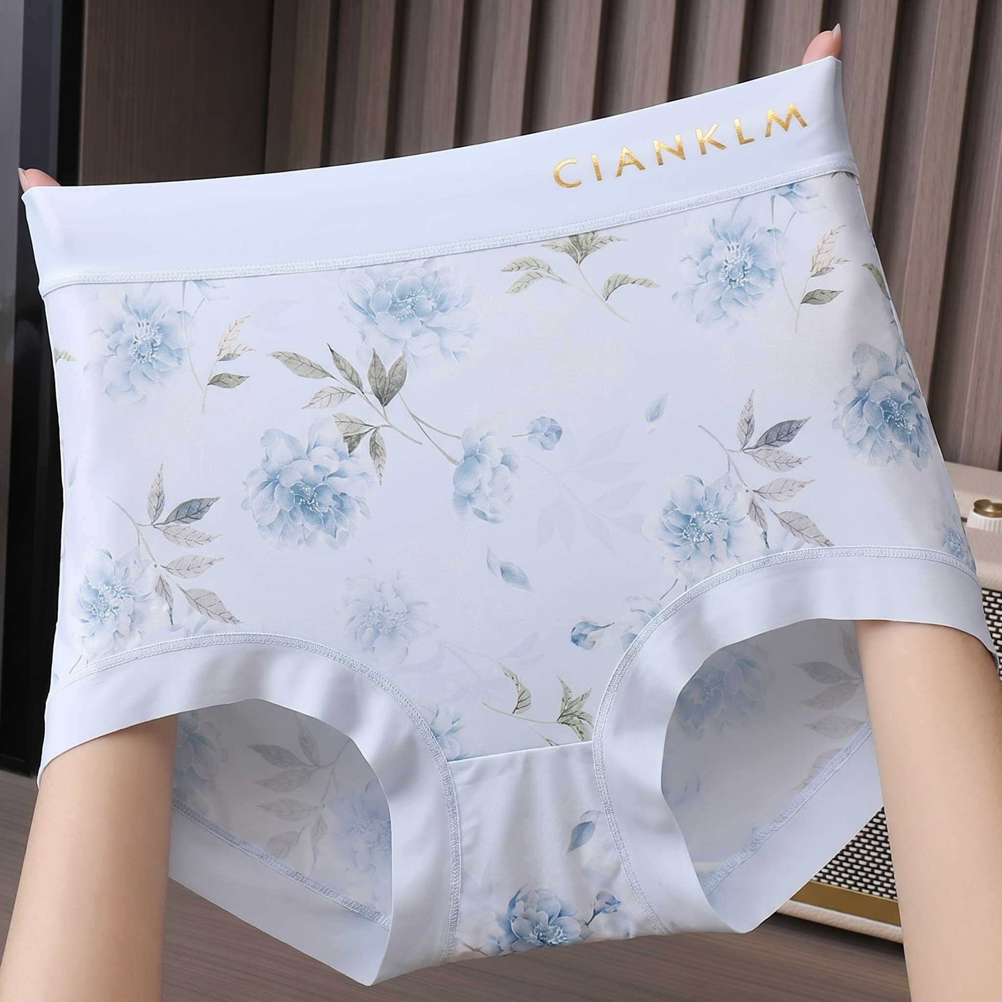 冰丝印花高腰收腹提臀女三角裤图片
