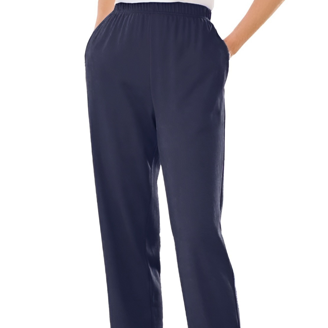 2023亚马逊跨境爆款欧美裤装口袋松紧腰直筒纯色休闲裤女长裤法式