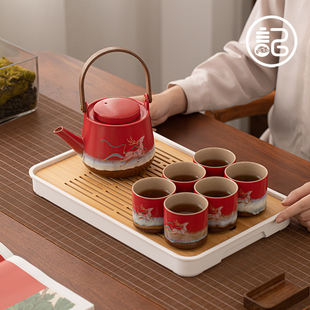敦煌文创大容量提梁壶一壶六杯功夫茶具套装高档家用中式礼品盒装