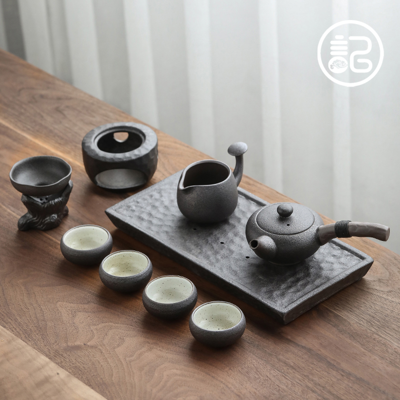 记今朝《枯木》粗陶功夫茶具套装陶瓷茶盘茶壶茶杯小套日式温茶炉
