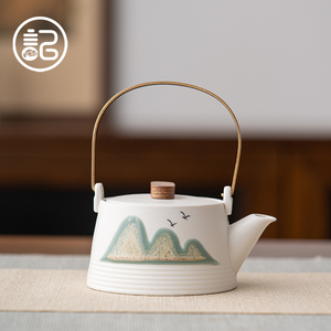 记今朝《国潮文创》白色陶瓷茶壶提梁壶侧把壶单壶泡茶壶手绘
