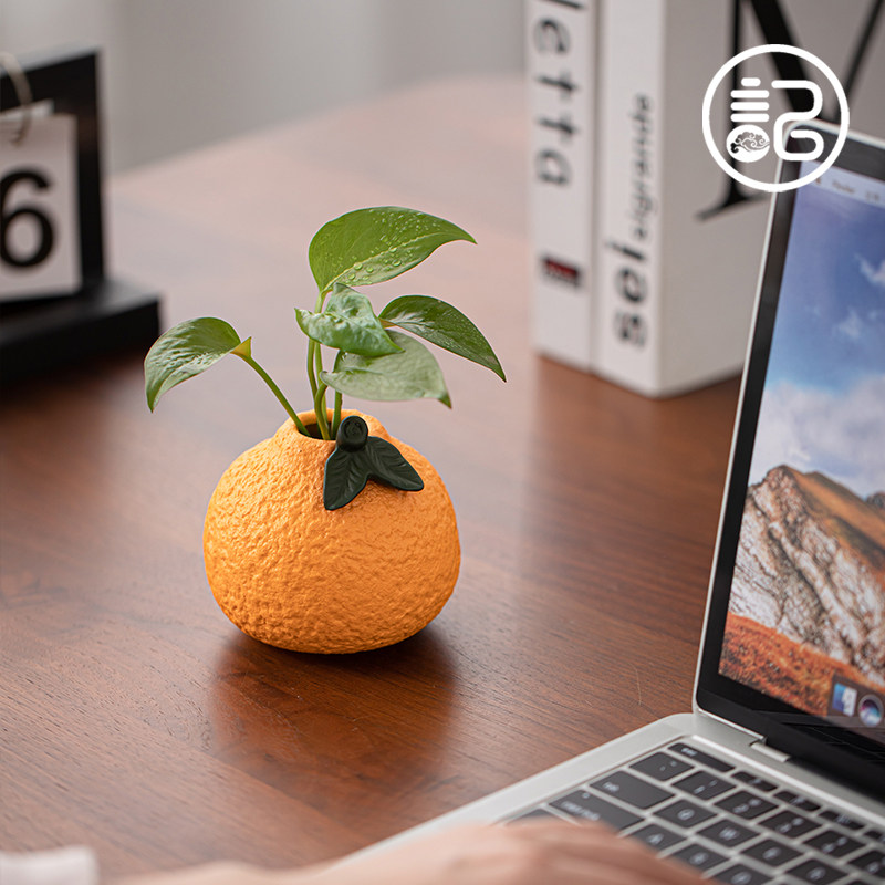 记今朝创意橘子苹果花器摆件迷你小花瓶功夫茶具配件茶几装饰雅玩