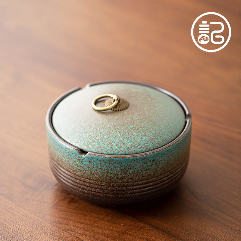 记今朝 中式创意陶瓷烟灰缸家用客厅茶桌防风带盖防飞灰个性轻奢