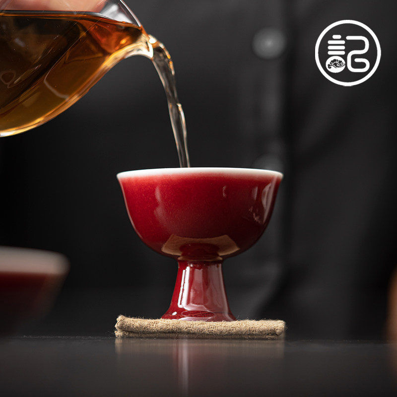 记今朝《郎红釉》主人杯高足盏陶瓷茶杯单杯品茗杯高端茶具中式