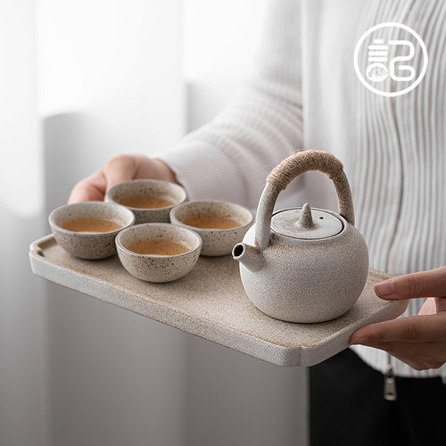 记今朝《礁石白》禅意日式和风提梁壶干泡台功夫茶具套装家用礼品