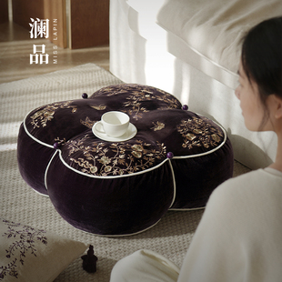 澜品『琼枝』国潮丝绒绣花坐墩懒人沙发客厅墩子坐垫凳可拆洗蒲团